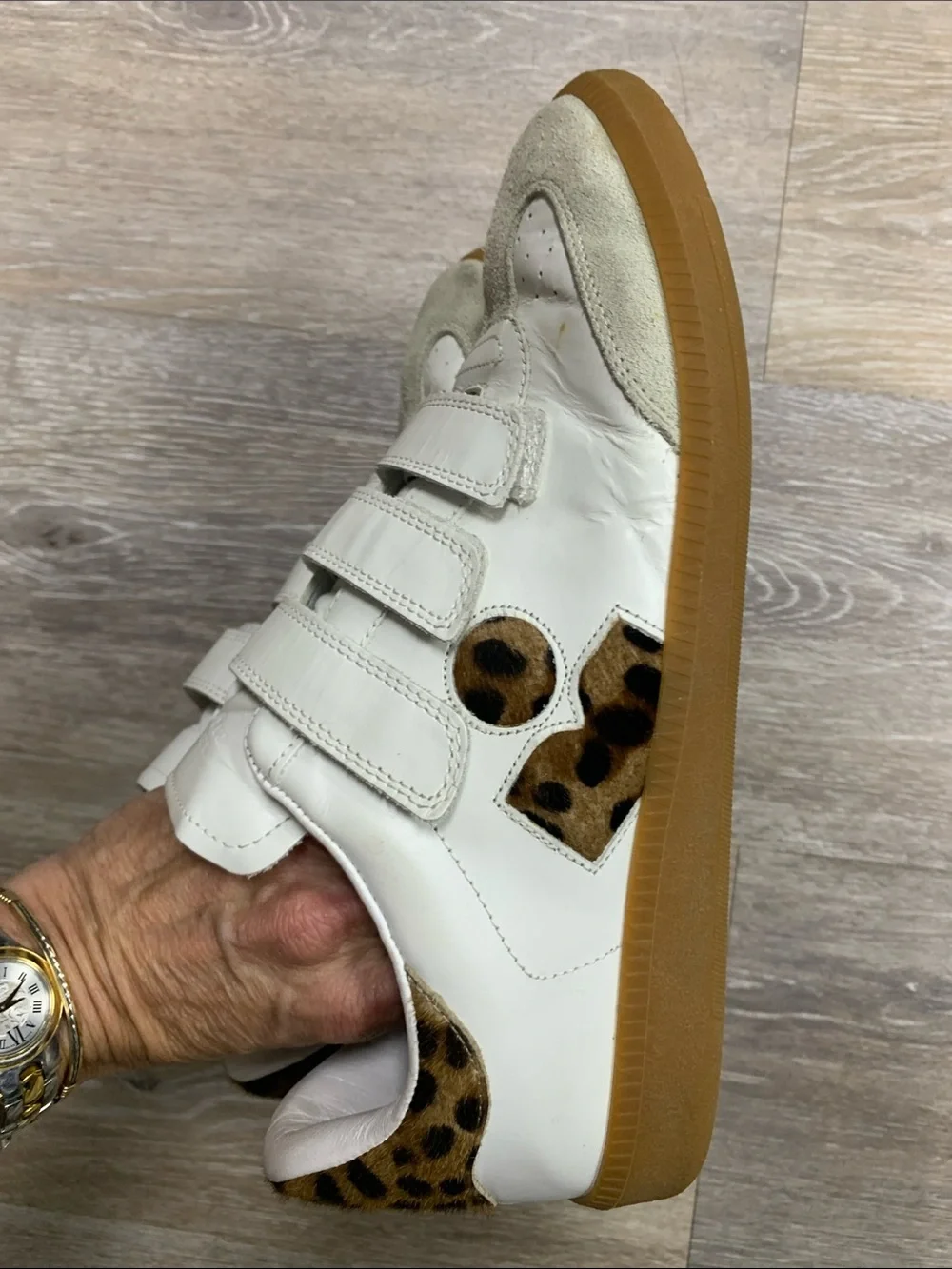 Isabel Marant Kids White Sneakers with Leopard Heel and Accents